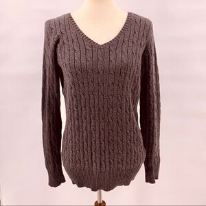 St. John’s Bay Gray Chunky Cable Knit V Neck Classic Sweater Women’s Small